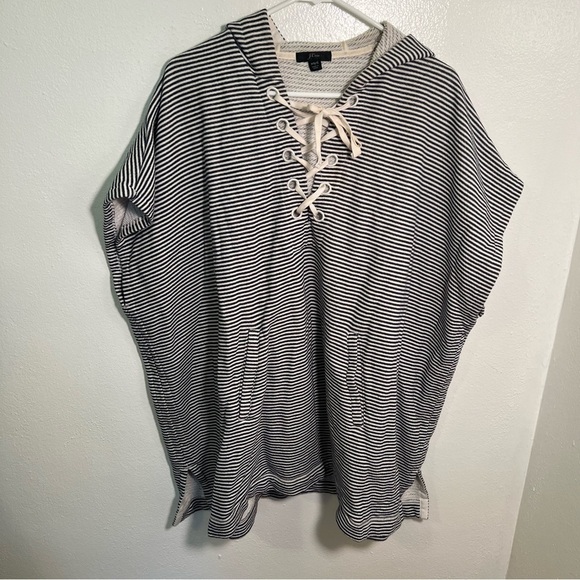 J. Crew Beach Cover up Poncho Blue Beige Stripes XS/S - Picture 2 of 12